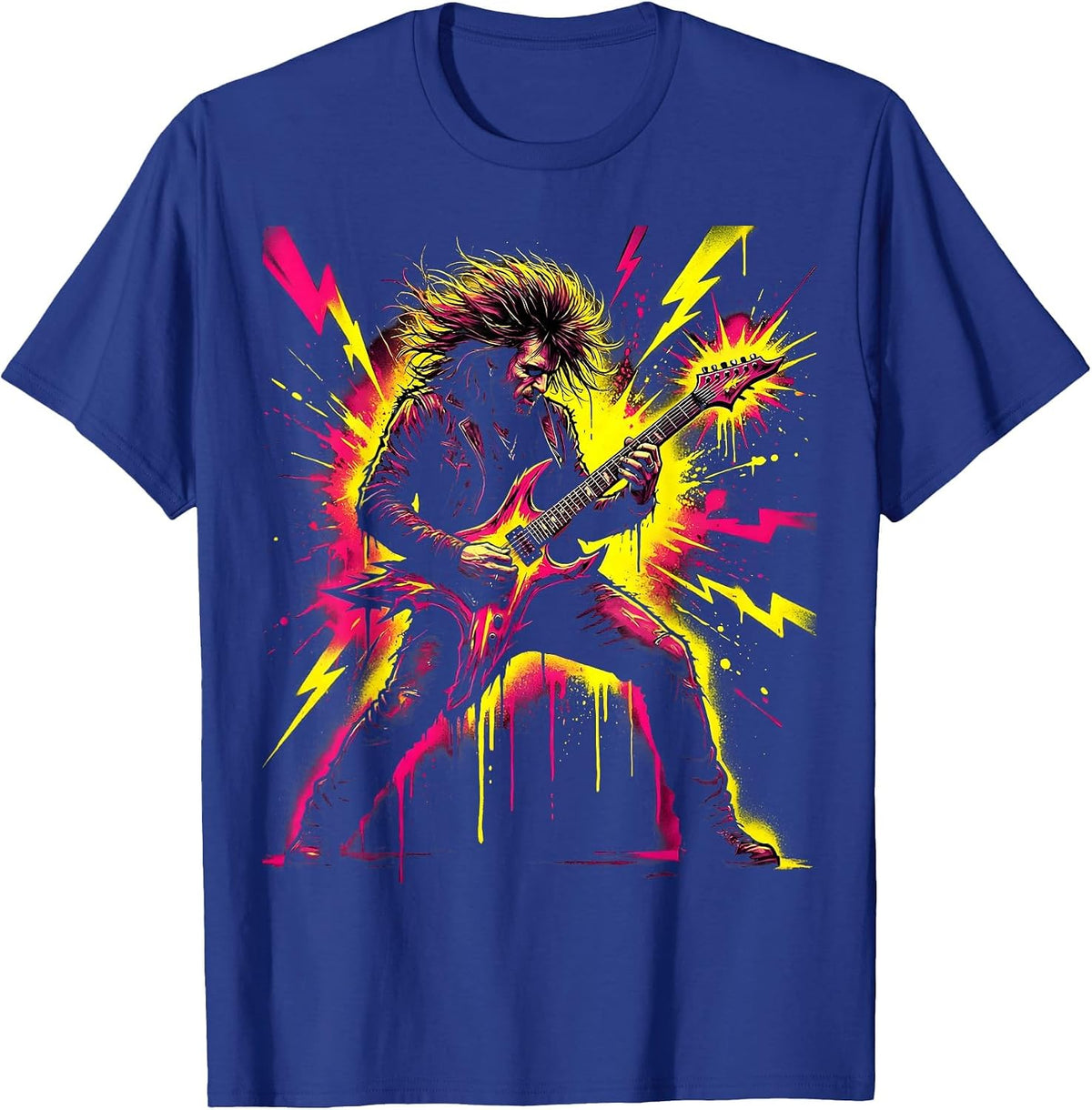 Men's 80s Rock Guitarist Mullet Shredding Electric Guitar T-Shirt - Royal Blue