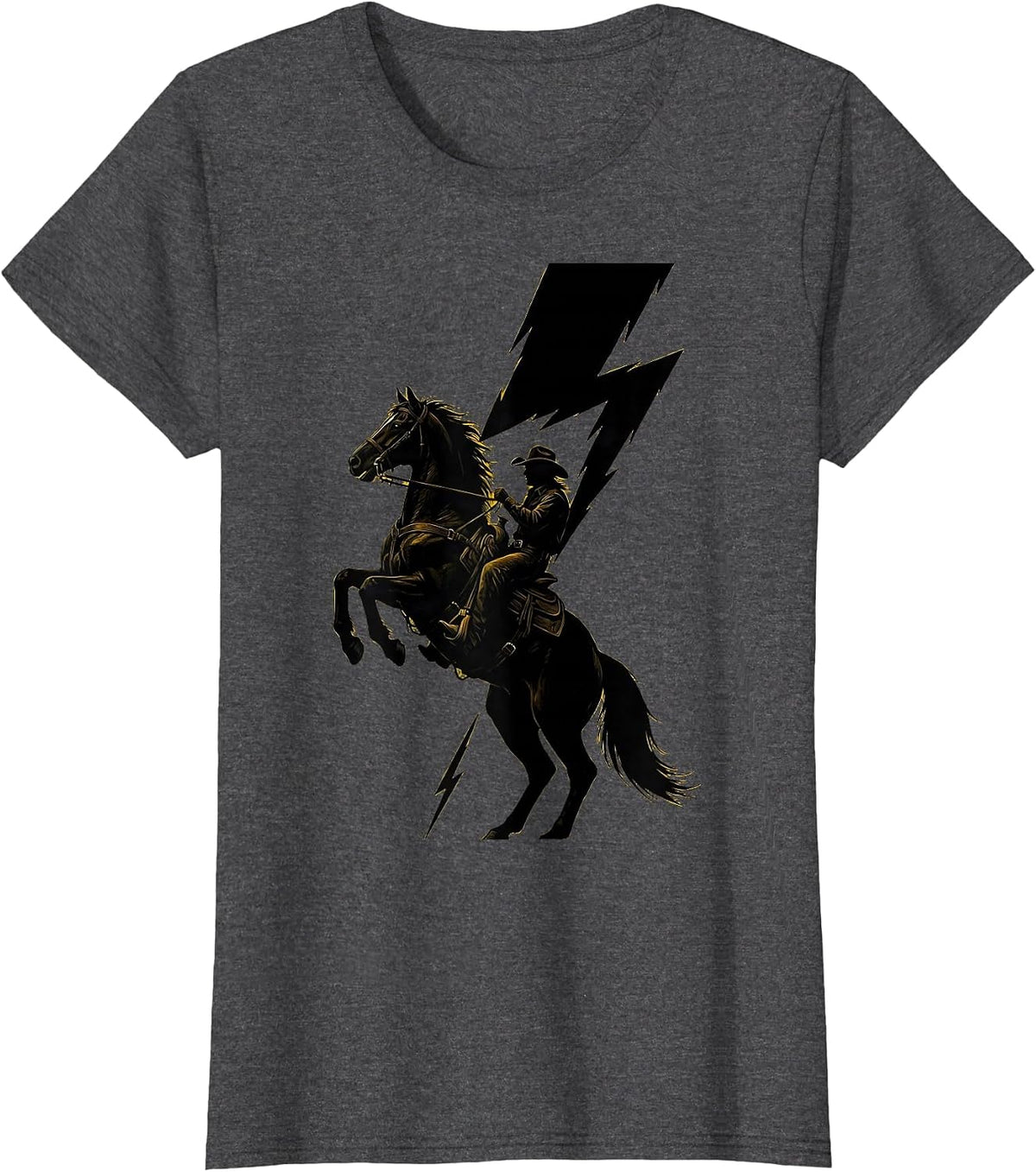 Women's Rearing Horse Lightning Bolt Cowboy Design T-Shirt - Dark Heather Grey