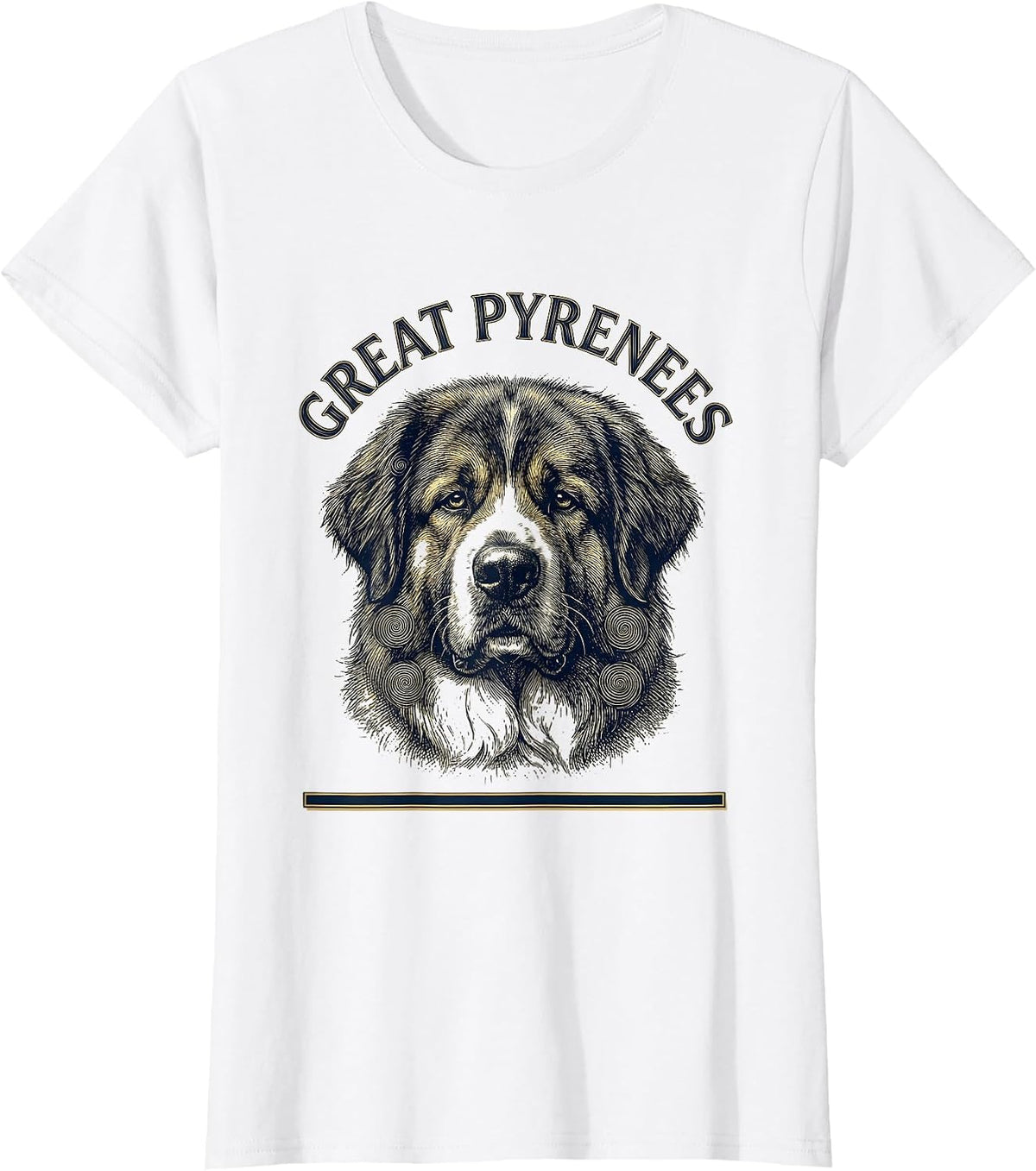 Women's Great Pyrenees Crosshatch Etching Dog Breed Portrait Van T-Shirt - White