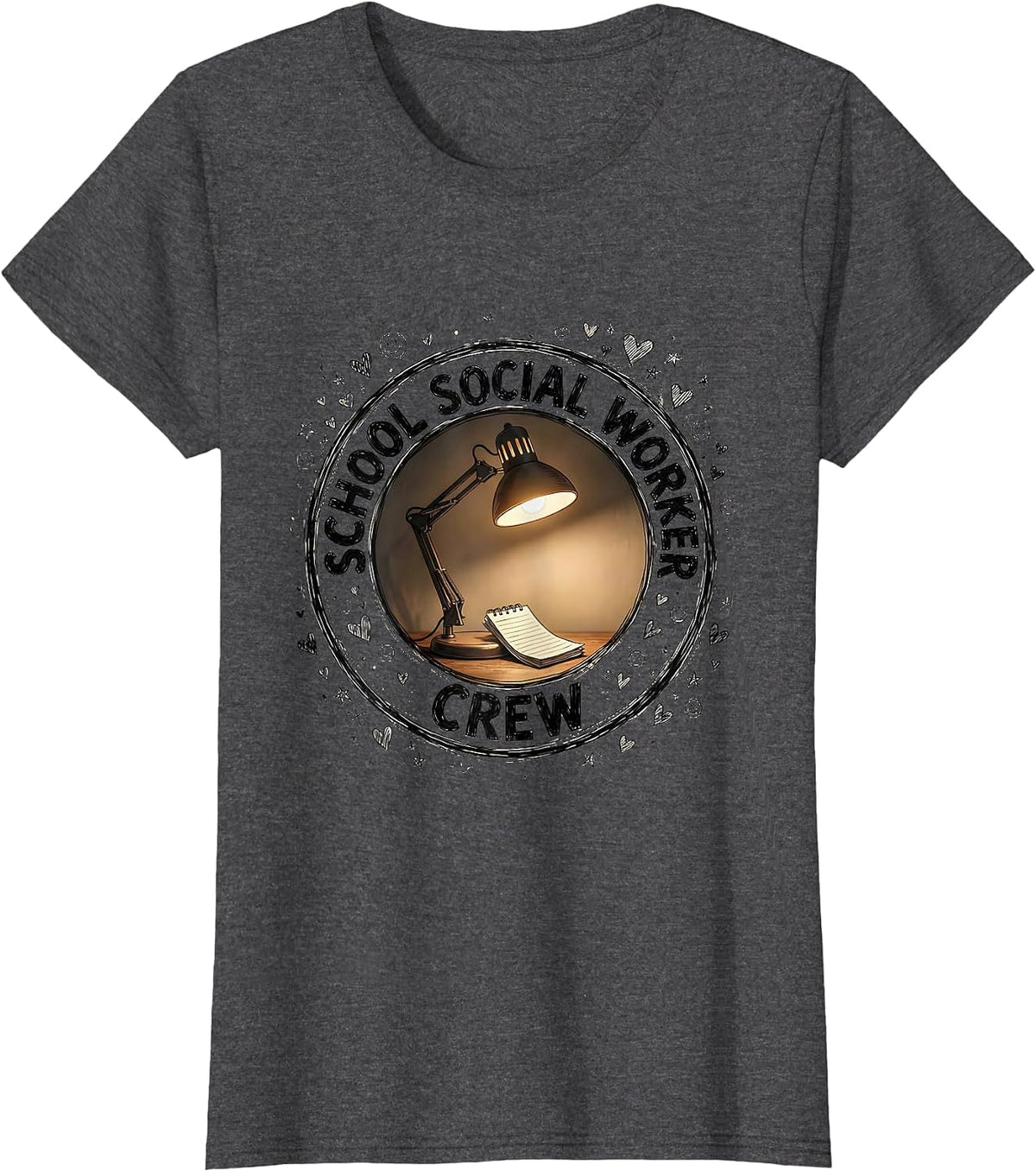 Women's School Social Worker Crew Hand-Sketched School Counselor T-Shirt - Dark Heather Grey