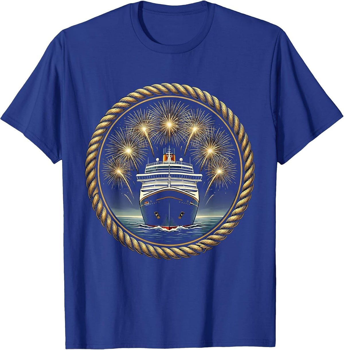 Family Cruise 2025 Fireworks Night Sky Design T-Shirt - Royal Blue