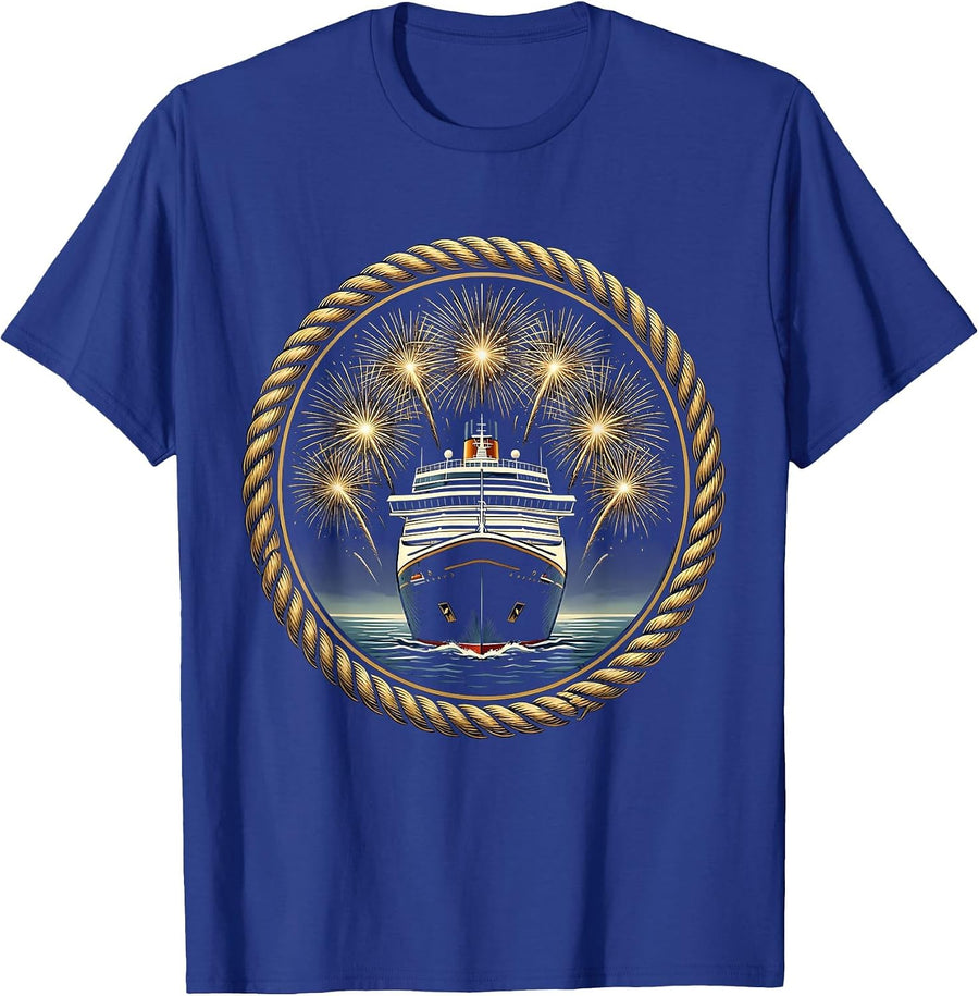 Family Cruise 2025 Fireworks Night Sky Design T-Shirt - Royal Blue