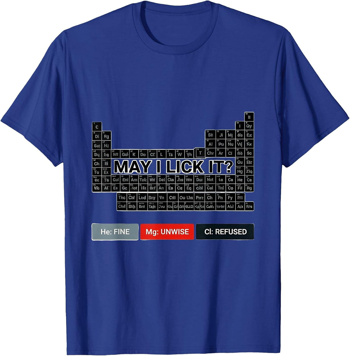 Men's May I Lick It? Funny Periodic Table Science Teacher T-Shirt - Royal Blue