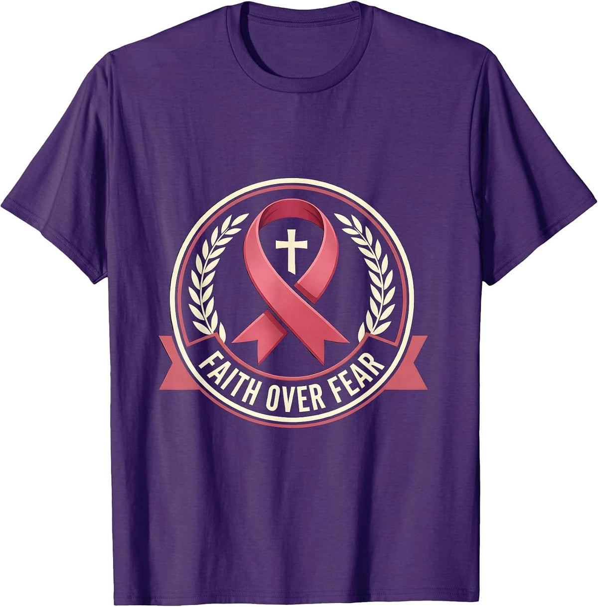 Men's Faith Over Fear Breast Cancer Awareness Design T-Shirt - Purple