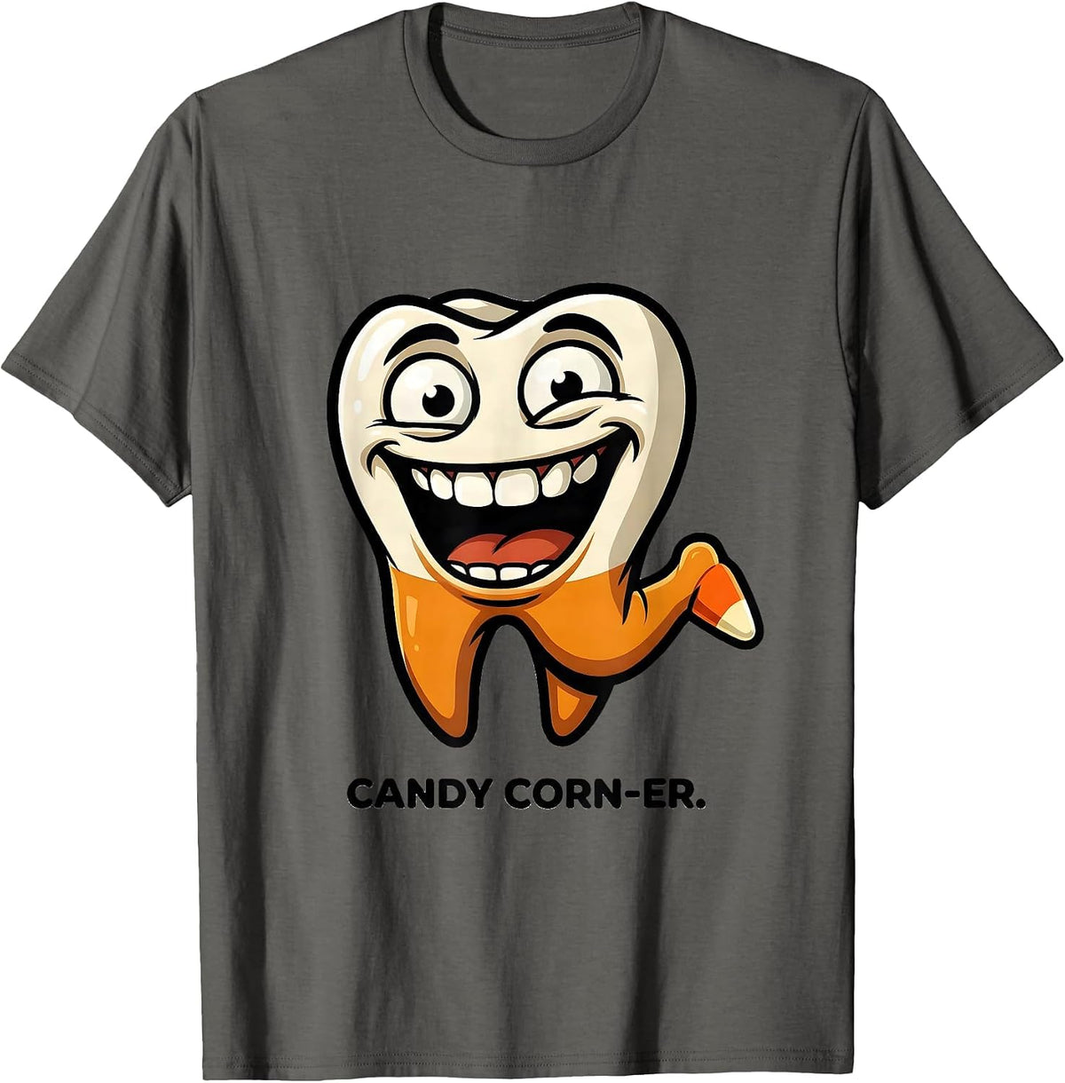 Bold Cartoon Tooth Dental Hygienist Humor T-Shirt - Asphalt Grey