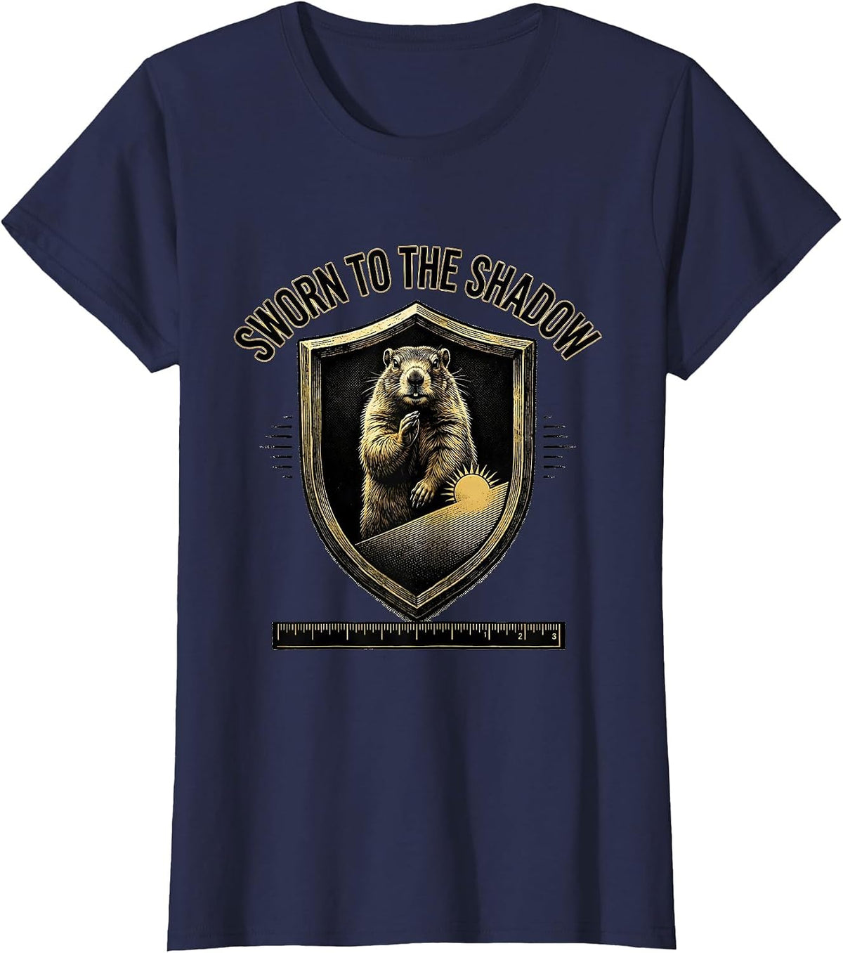 Women's SWORN TO THE SHADOW Funny Groundhog Day Woodchuck Humor T-Shirt - Navy Blue
