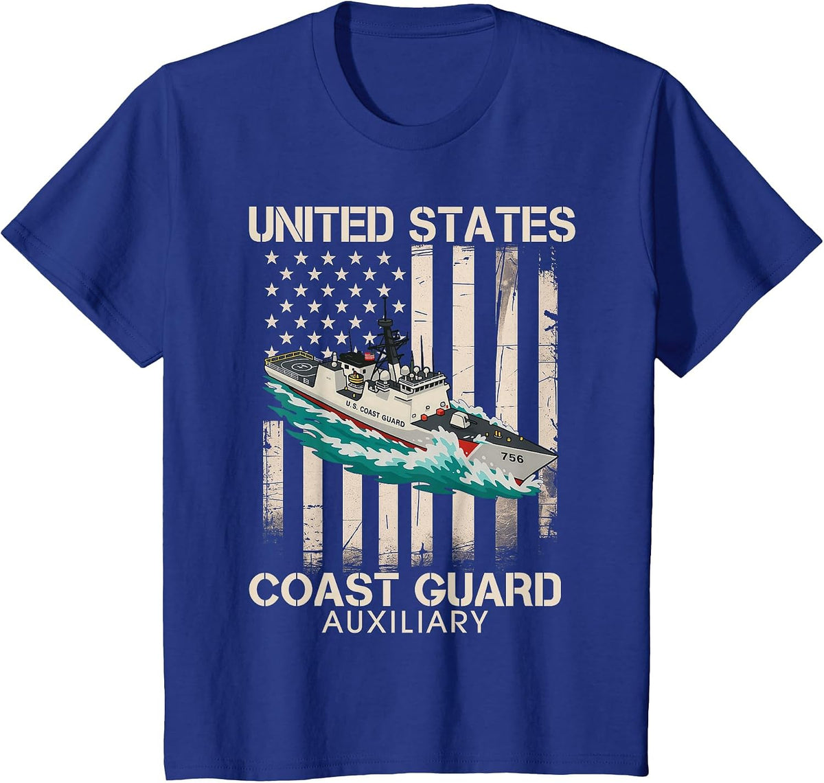 Patriotic US Coast Guard Auxiliary USCG USA Flag Veterans T-Shirt - Royal Blue