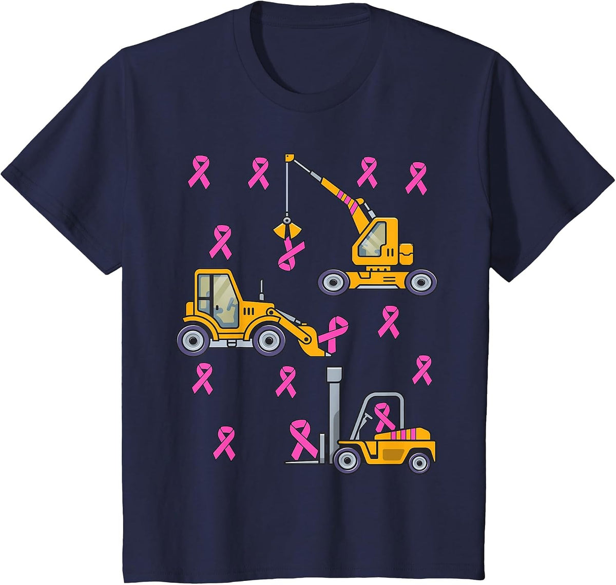 Kids Pink Ribbon Breast Cancer Awareness Construction Toddler Boy T-Shirt - Navy Blue