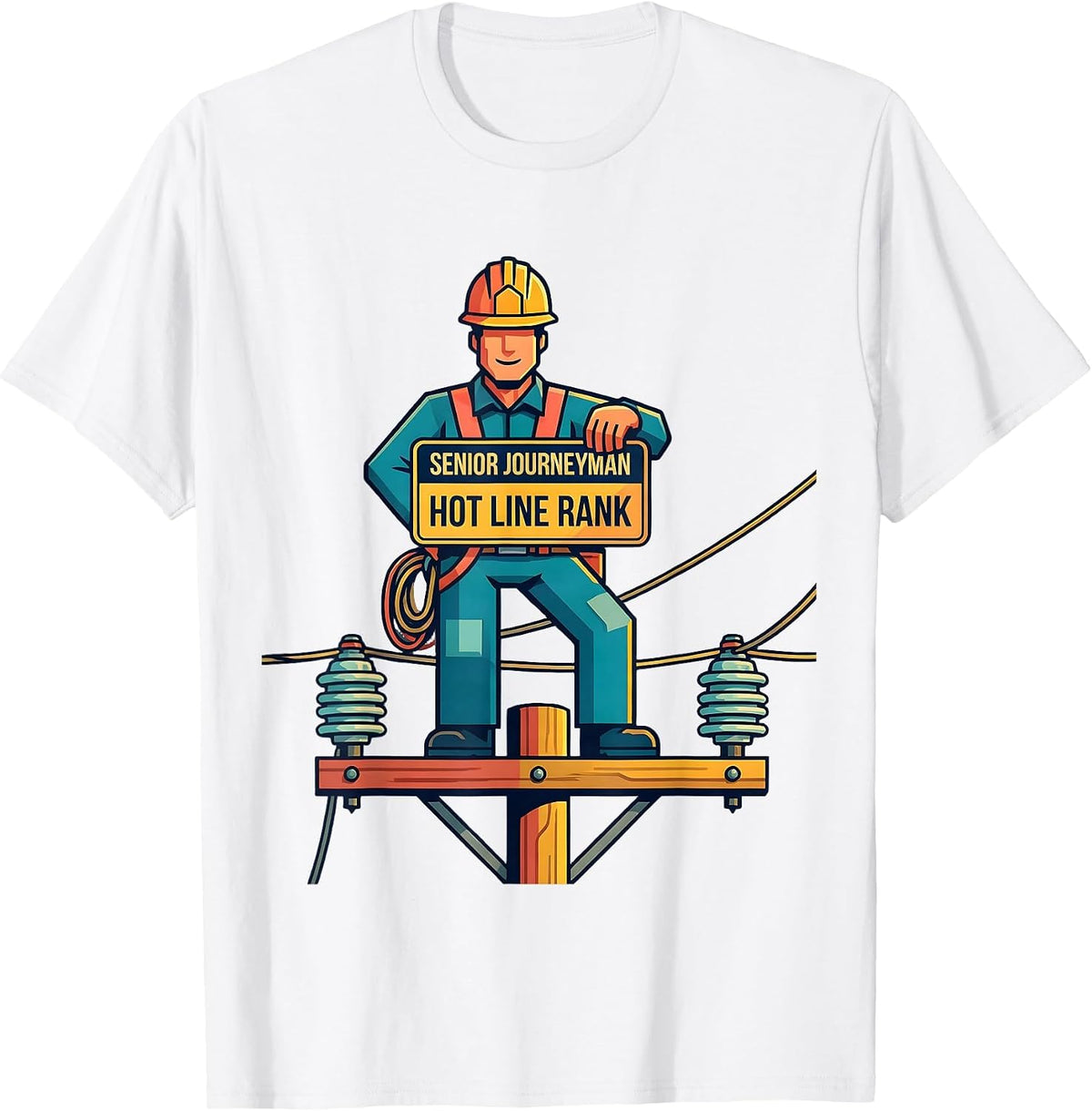 Men's Senior Journeyman Hot Line Rank Funny Electrician Lineman T-Shirt - White
