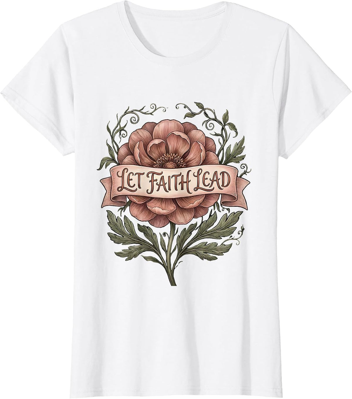 Women's Let Faith Lead Faith Over Fear Inspirational Design T-Shirt - White