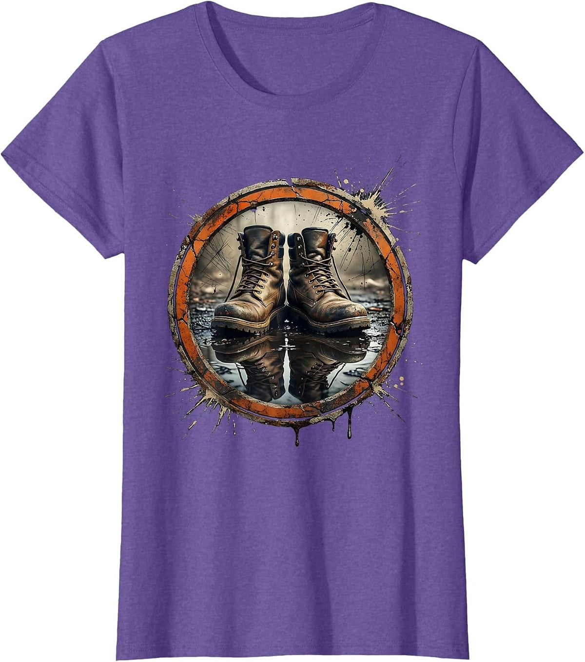Women's Mechanic Boots Oil Puddle Reflection Graphic T-Shirt - Purple Heather