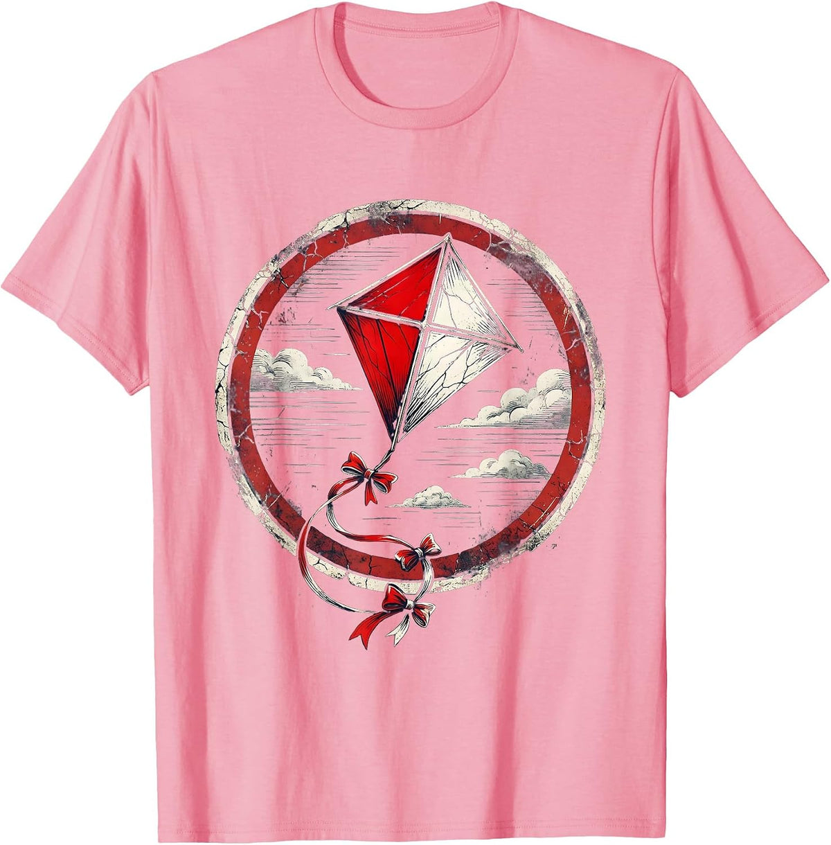 Men's Red White and Blue Kite in Summer Sky T-Shirt - Pink