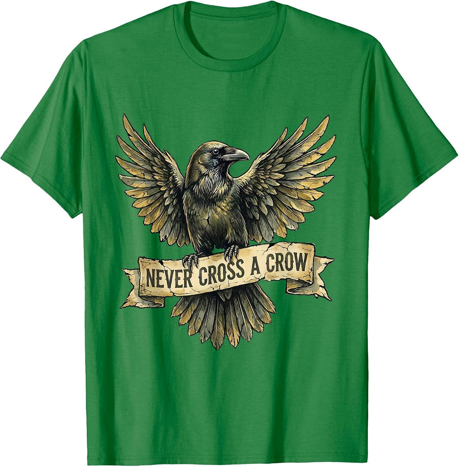 Men's Never Cross A Crow Bold Crow Graphic Design T-Shirt - Kelly Green