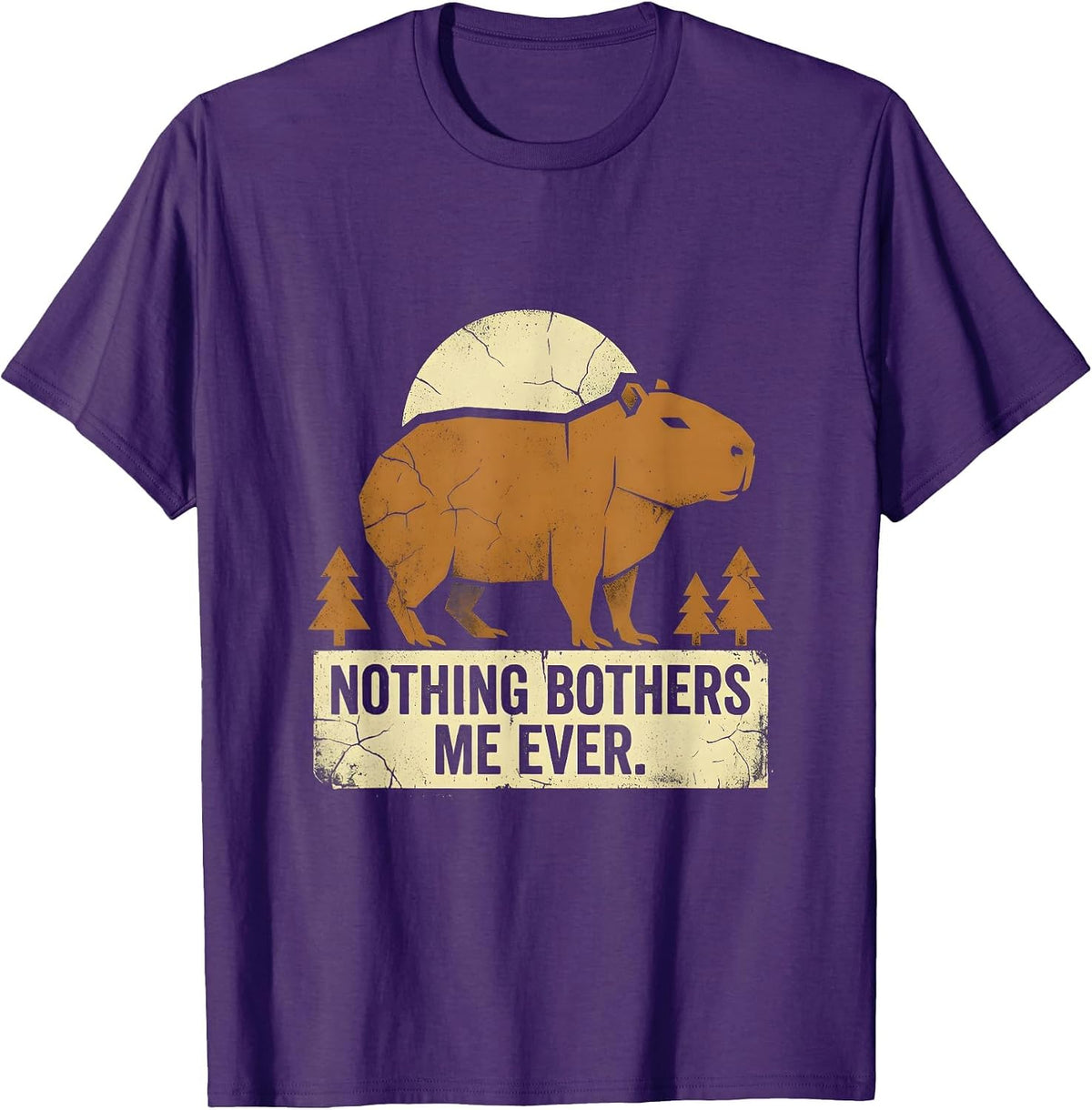 Nothing Bothers Me Ever Chill Capybara Design T-Shirt - Purple