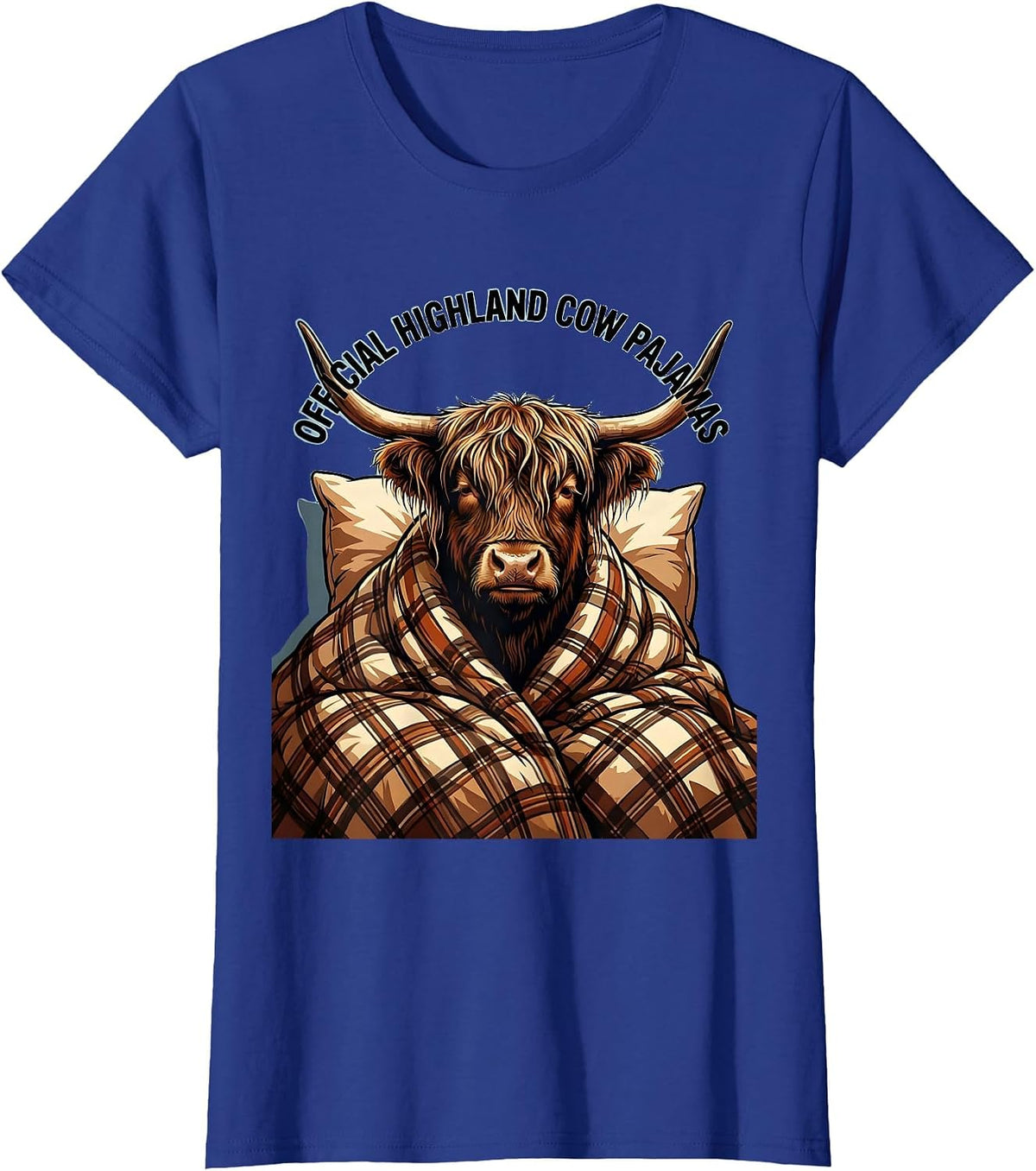 Women's Official Highland Cow Pajamas Cute Cozy Sleepwear Animal T-Shirt - Royal Blue