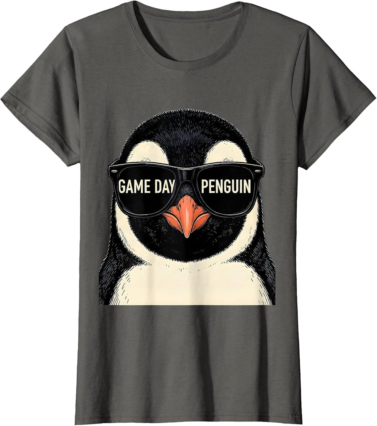 Women's Game Day Penguin Funny Sports Fan Animal Lover Mascot Humor T-Shirt - Asphalt Grey