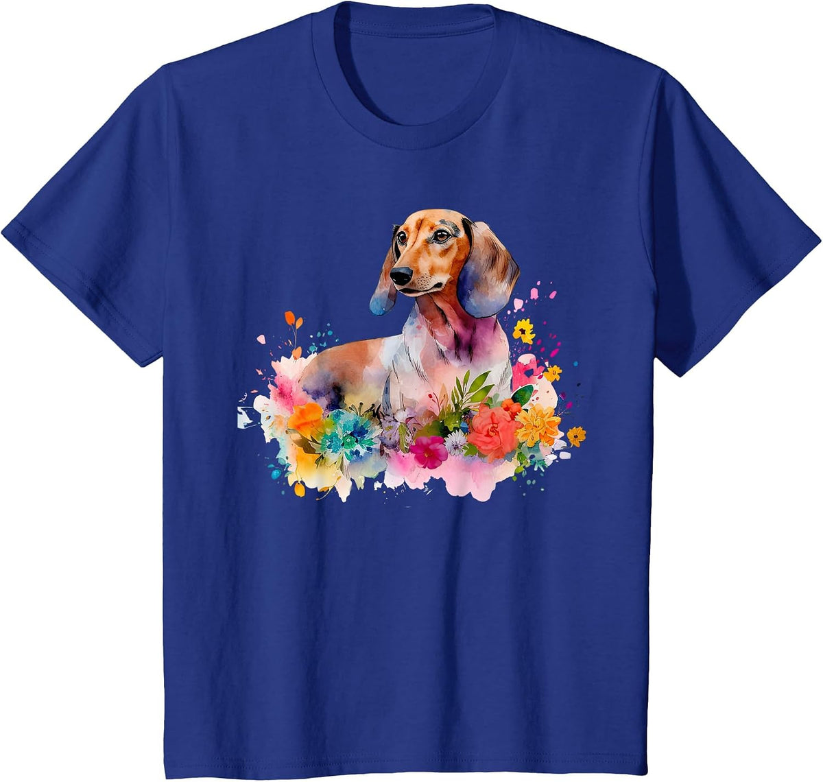 Dachshund Watercolor Art Dog Dog Breed Woman Kids Floral T-Shirt - Royal Blue