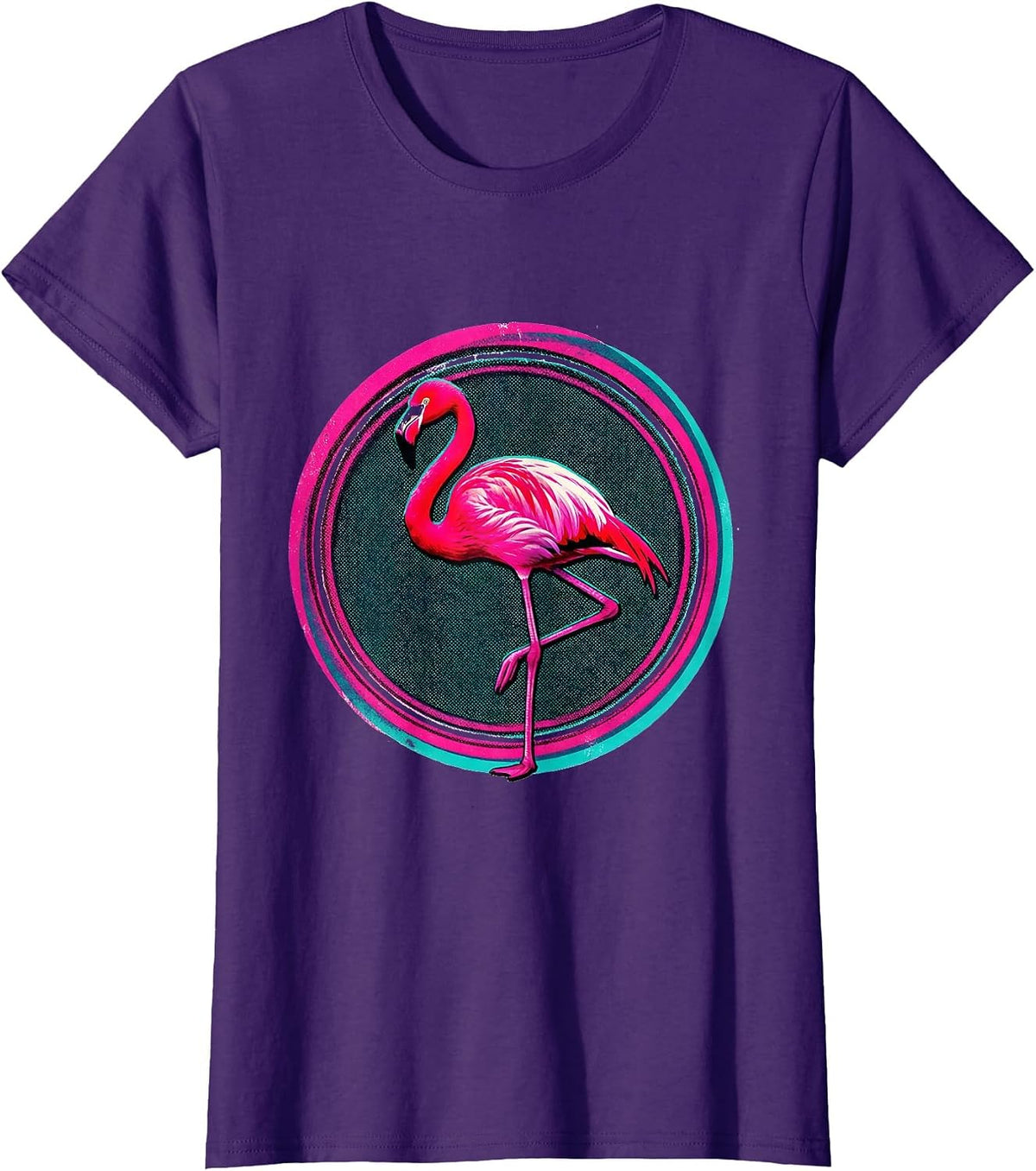 Women's Sealed Flamingo Badge Retro Novelty Bird Humor T-Shirt - Purple