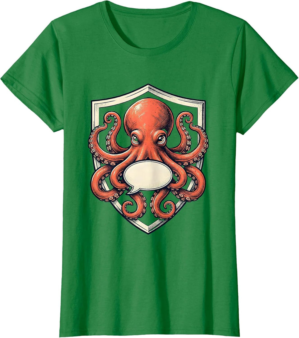 Women's Heraldic Octopus Emblem Marine Biology Enthusiast T-Shirt - Kelly Green