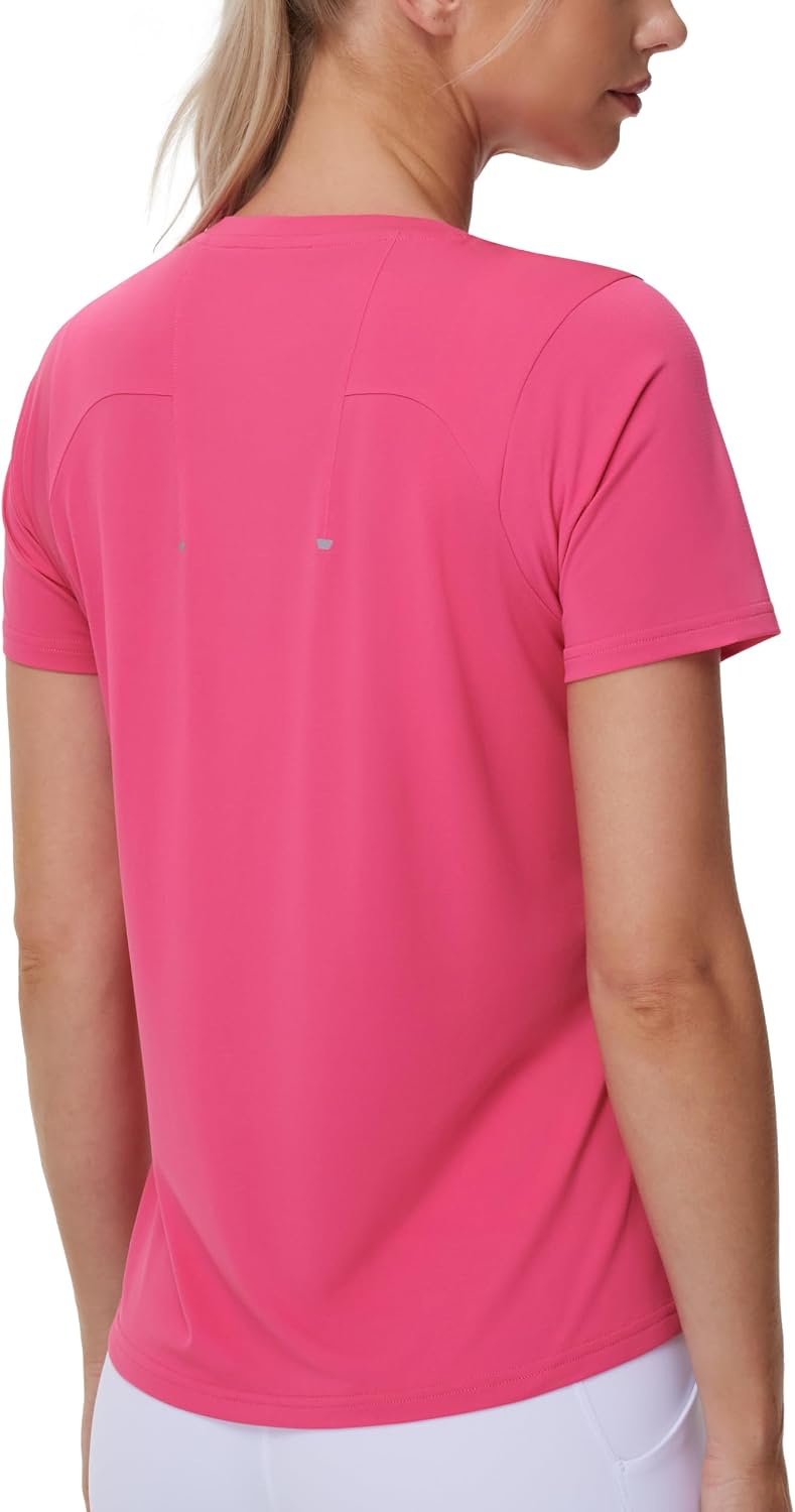 THE GYM PEOPLE Women's Workout T-Shirts Crewneck Lounge Tee Tops - Bright Pink
