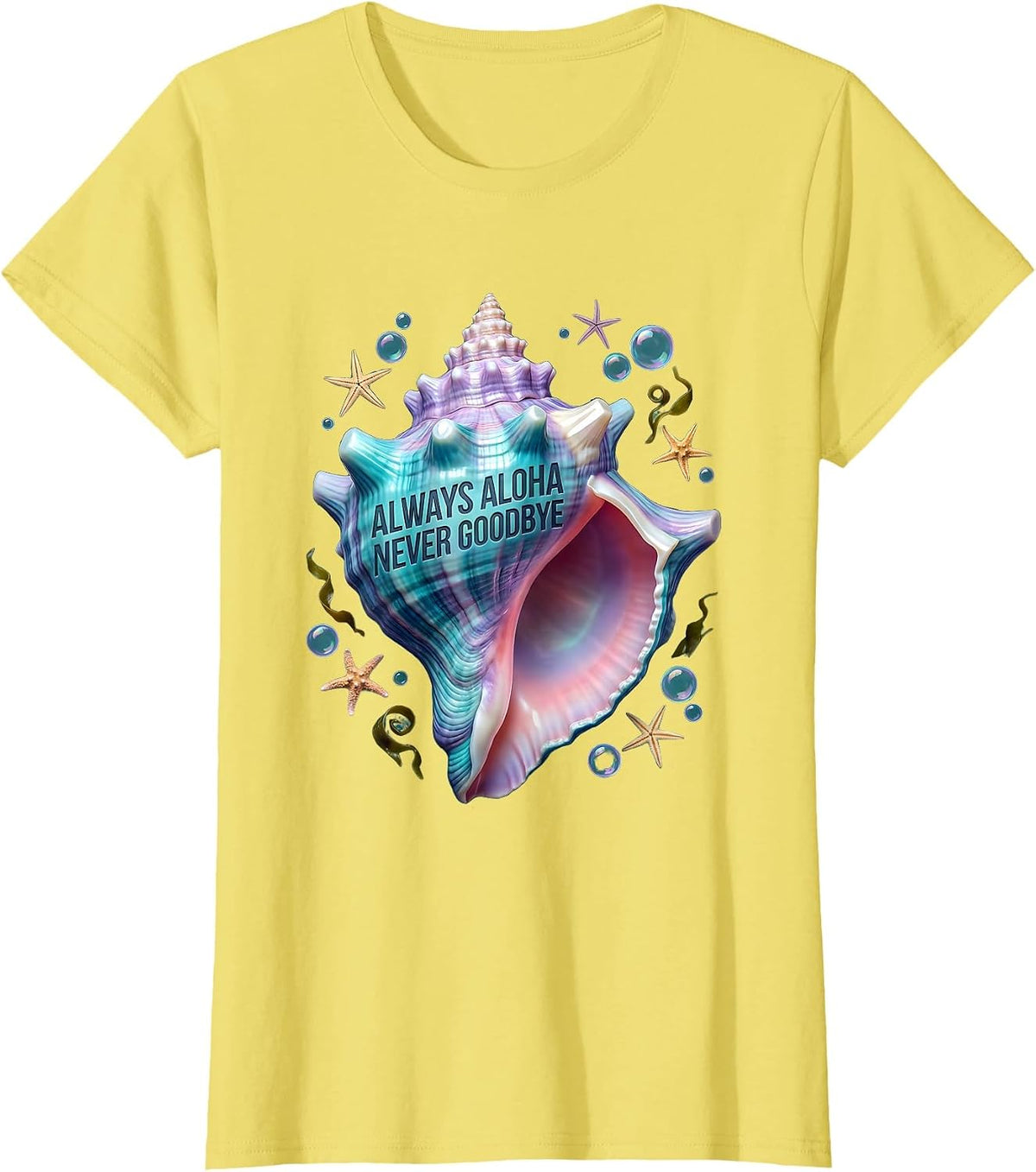 Women's Always Aloha Never Goodbye Hawaiian Spirit Design T-Shirt - Lemon Yellow