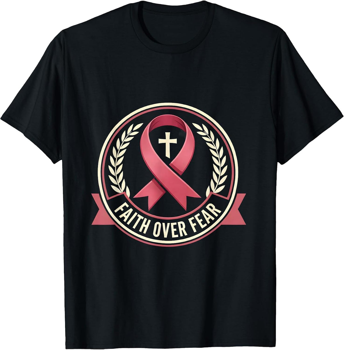 Men's Faith Over Fear Breast Cancer Awareness Design T-Shirt - Black