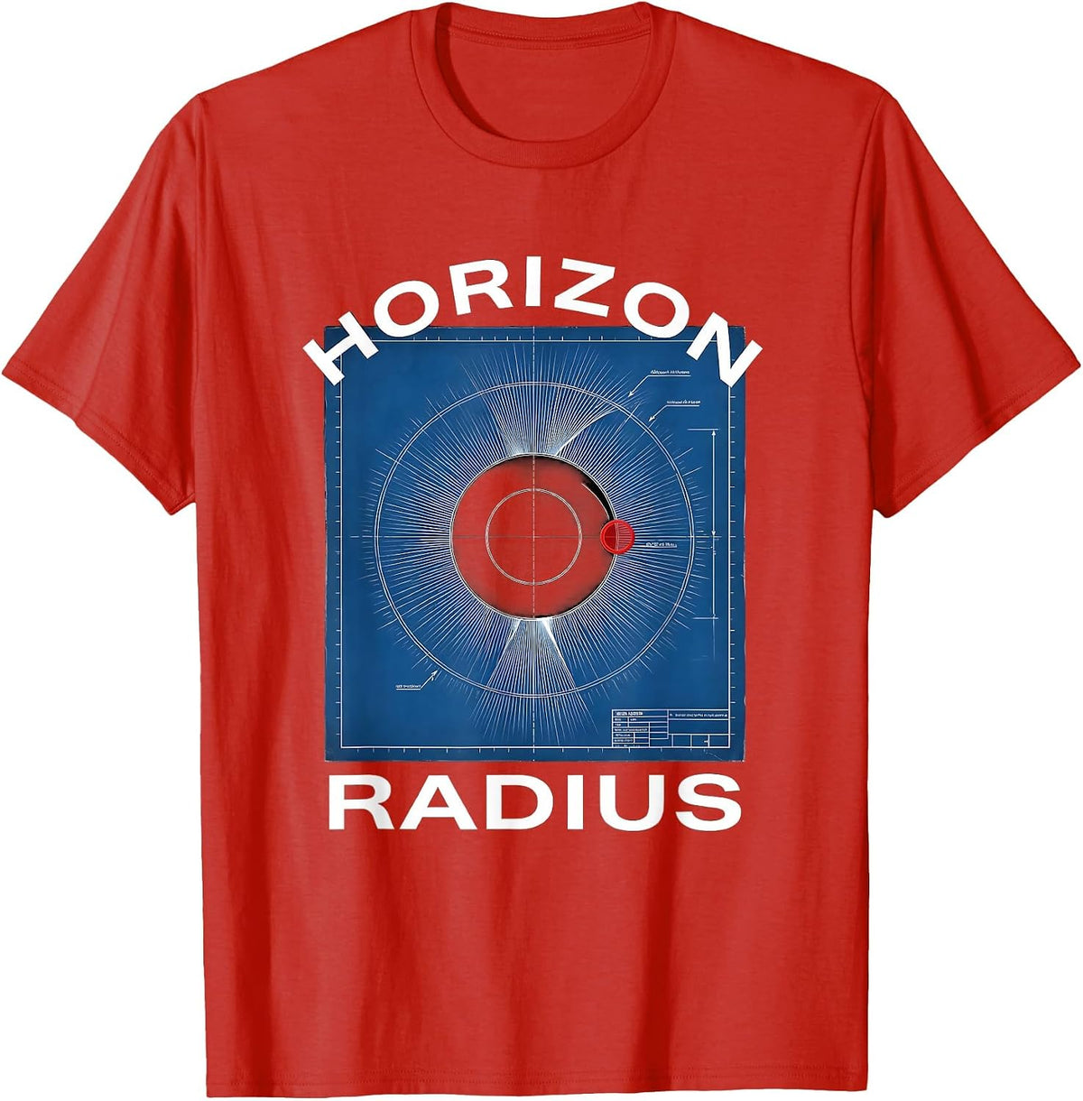 Men's Horizon Radius Technical Blueprint Astrophysics Science T-Shirt - Red