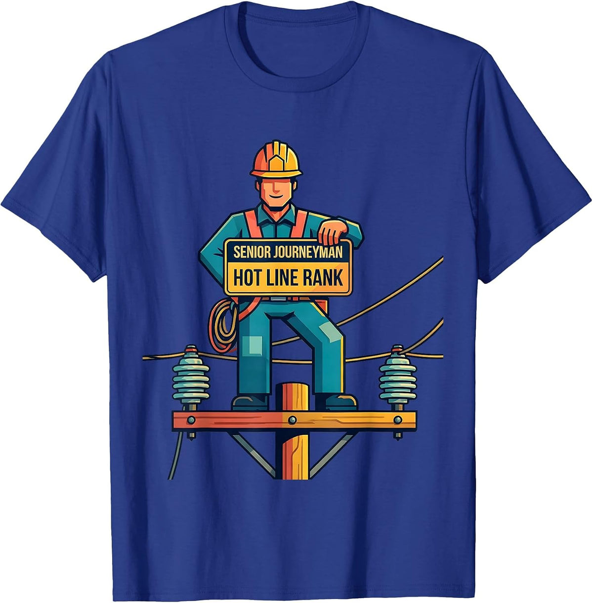 Men's Senior Journeyman Hot Line Rank Funny Electrician Lineman T-Shirt - Royal Blue