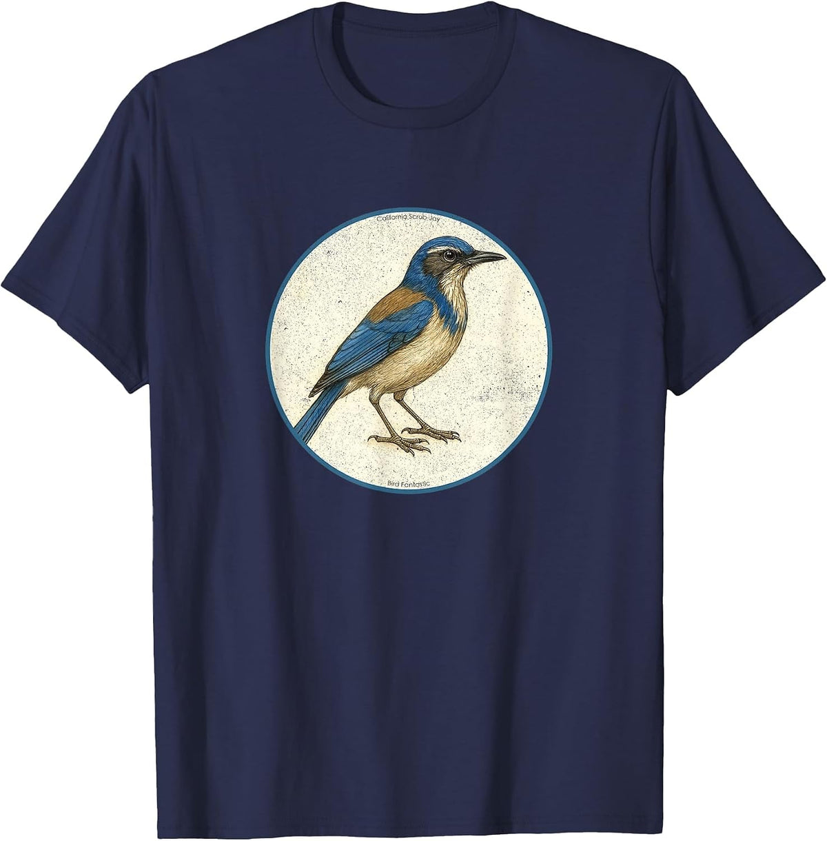 Colorful Retro California Scrub-Jay Bird Design T-Shirt - Navy Blue