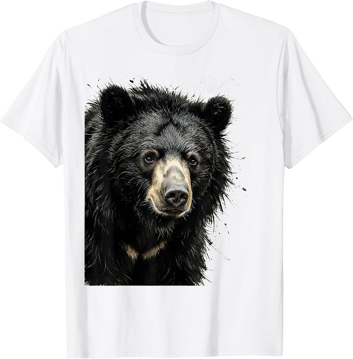 Men's Sloth Bear Close-Up Shaggy Fur Wildlife Illustration T-Shirt - White