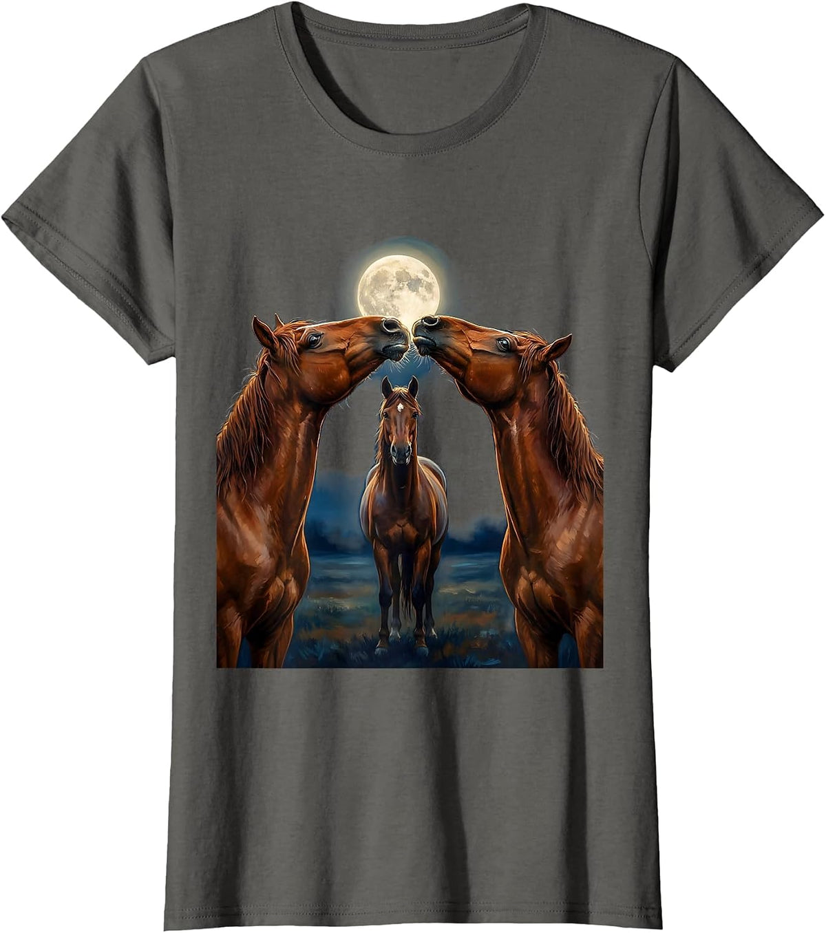 Women's Three Horses Howling At The Moon Funny Horse Lover T-Shirt - Asphalt Grey