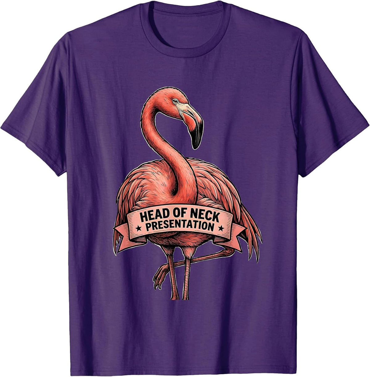 Men's Head Of Neck Presentation Funny Pink Flamingo Bird Lover T-Shirt - Purple