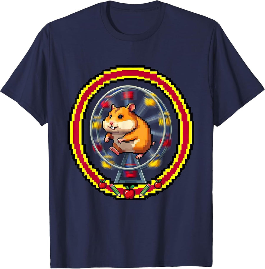 Kindergarten Hamster Wheel Spinning Fast Graphic T-Shirt - Navy Blue