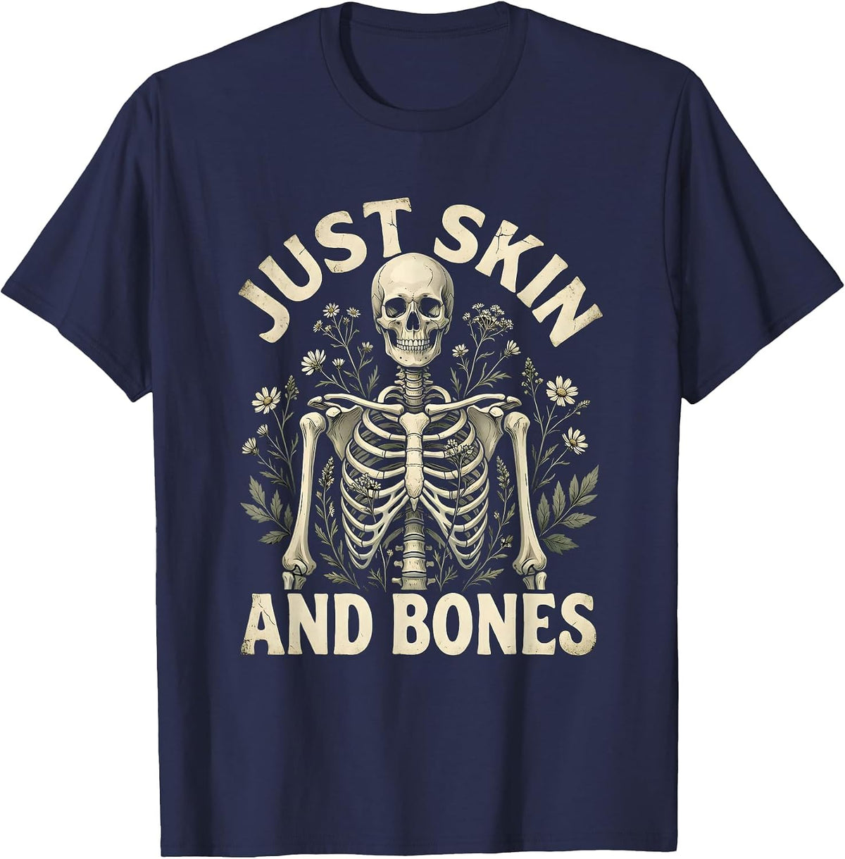 Just Skin and Bones Graphic Design T-Shirt - Navy Blue
