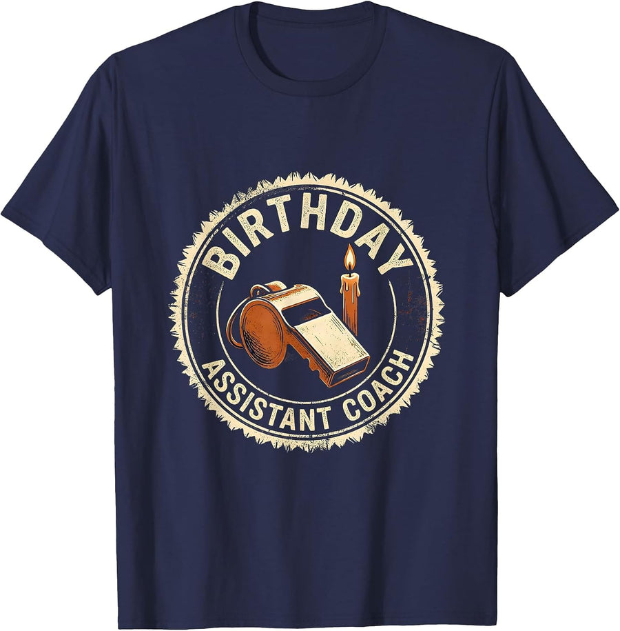 Birthday Assistant Coach Rubber Stamp Sport Family Matching T-Shirt - Navy Blue