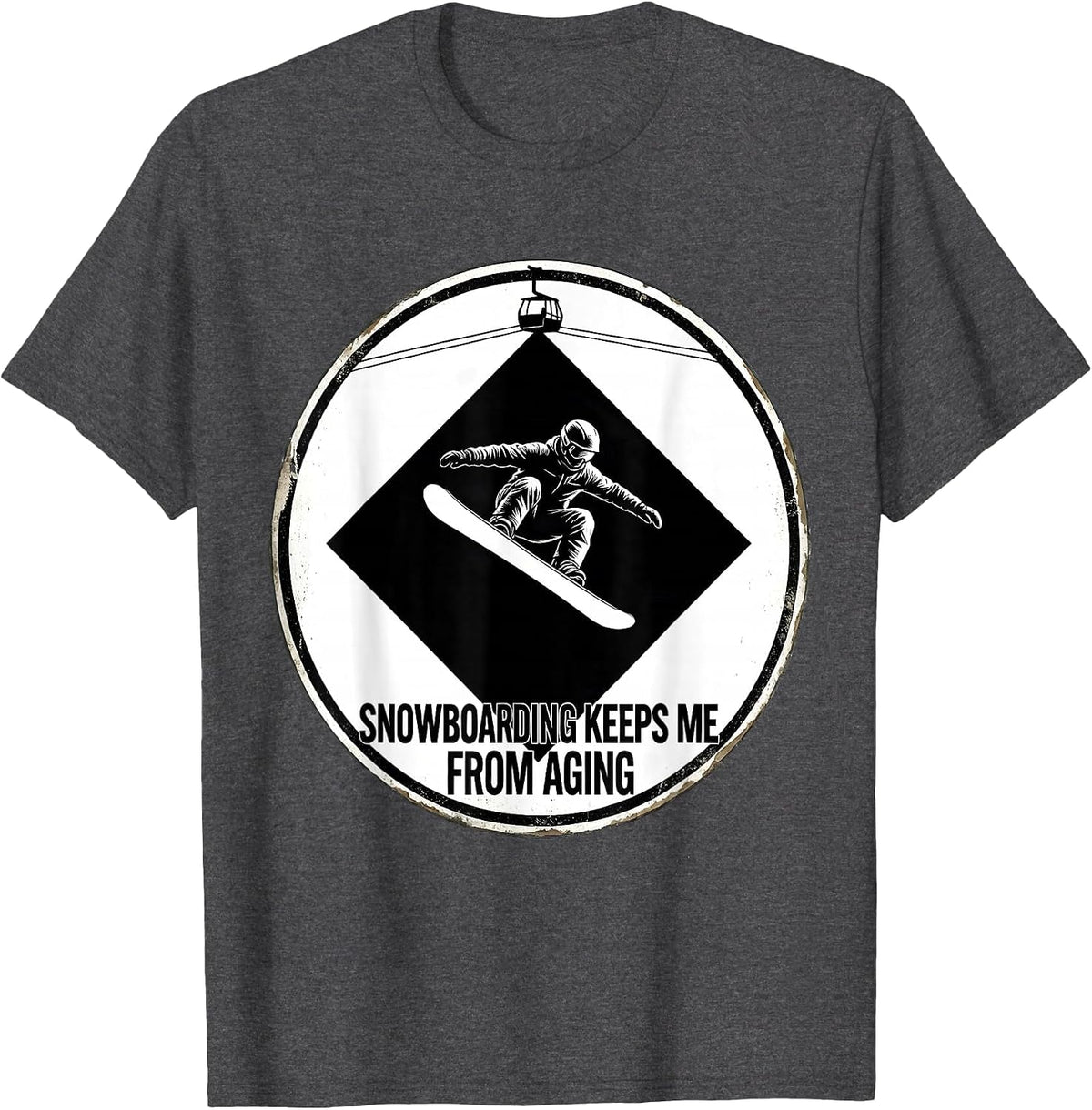 Men's Snowboarding Keeps Me From Aging Vintage Nostalgic T-Shirt - Dark Heather Grey