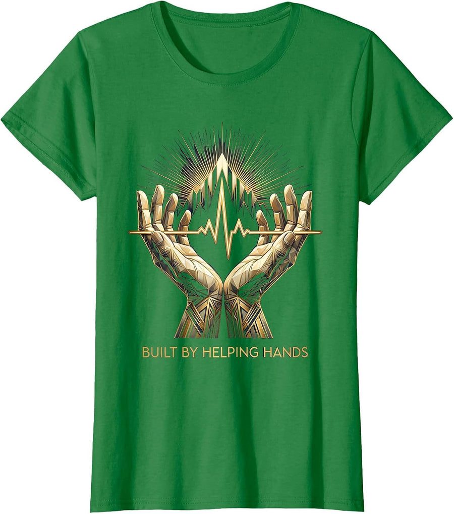 Women's Built by Helping Hands Labor Day Heartbeat Design T-Shirt - Kelly Green