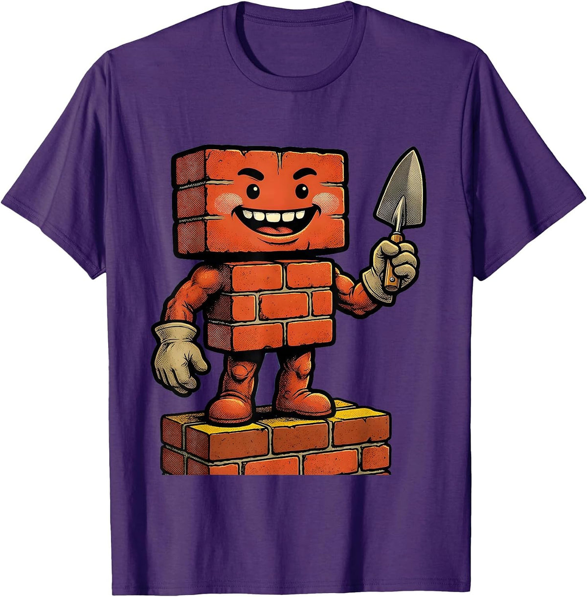 Labor Day Bricklayer Stack and Trowel Graphic T-Shirt - Purple
