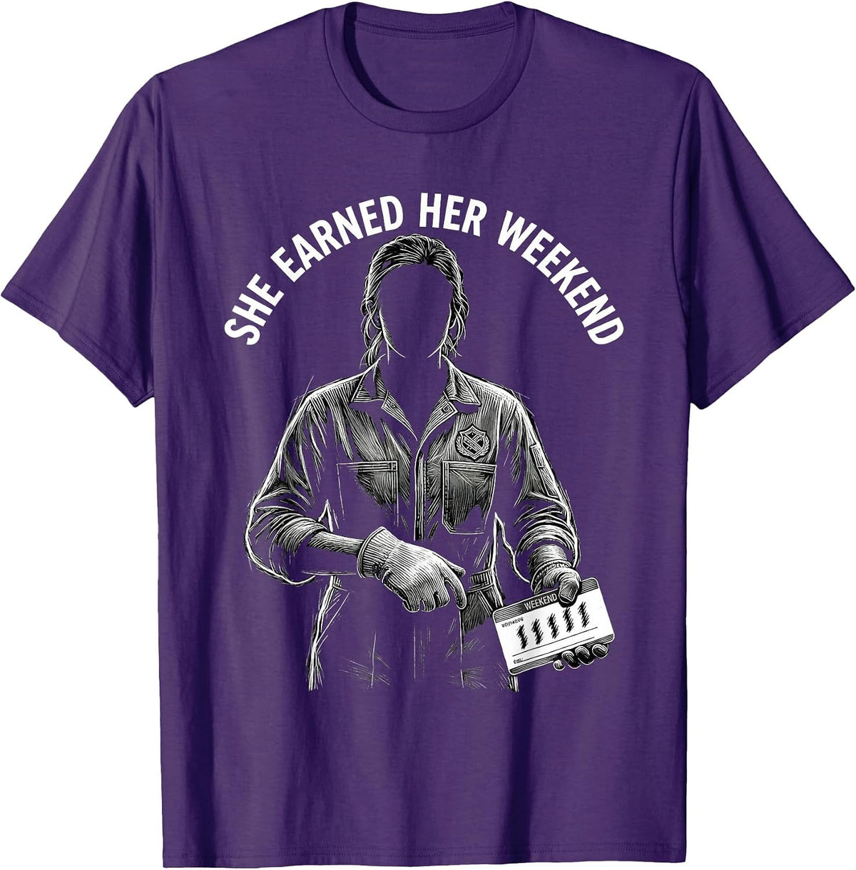 Men's She Earned Her Weekend Union Strong Labor Day Worker Pride T-Shirt - Purple