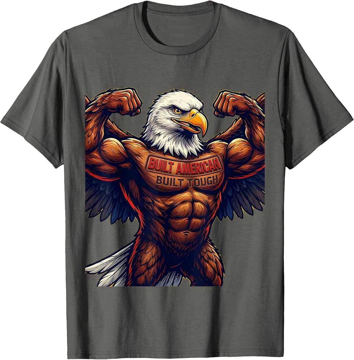 Built American Built Tough Patriotic Design T-Shirt - Asphalt Grey
