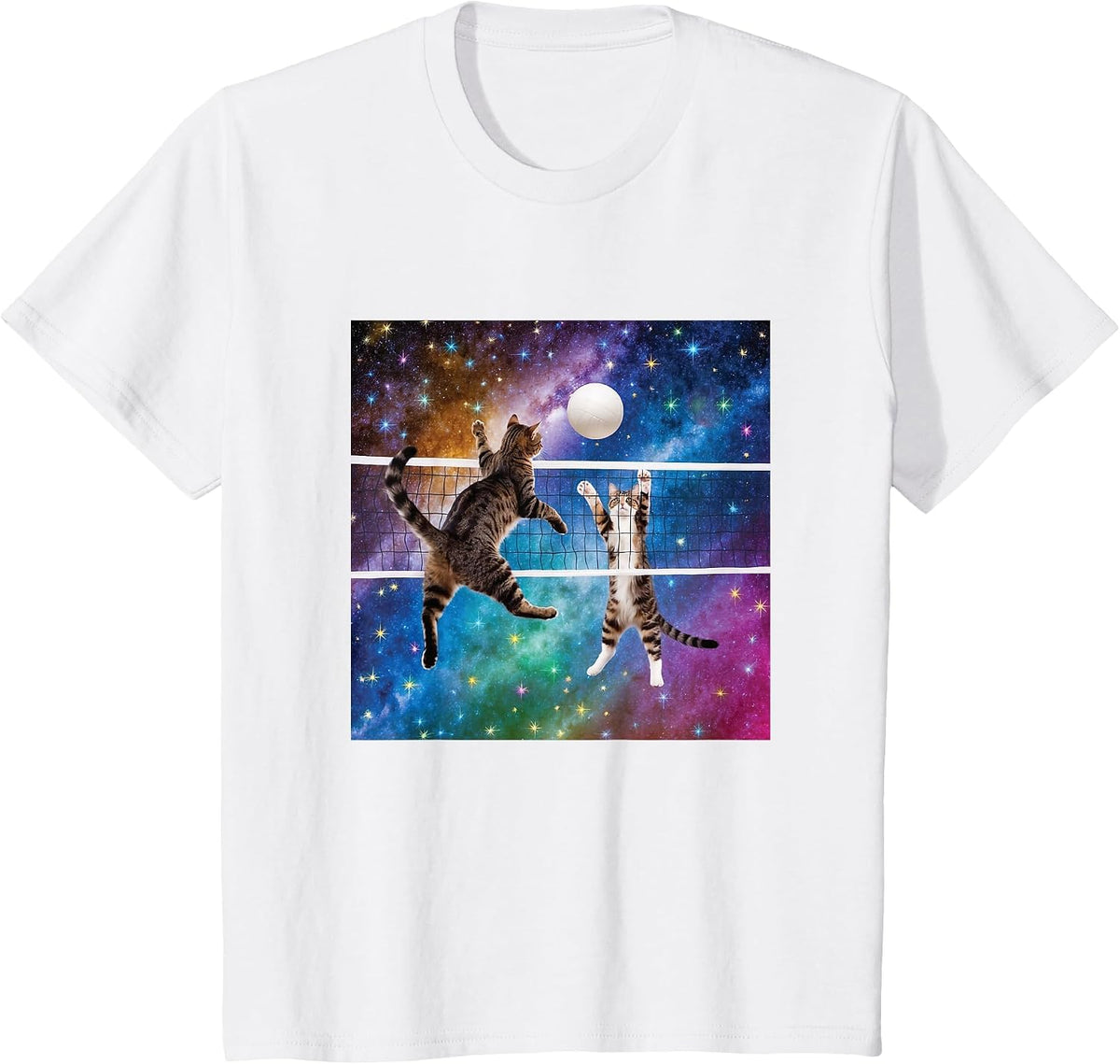 Funny Volleyball Cats Playing T-Shirt - White