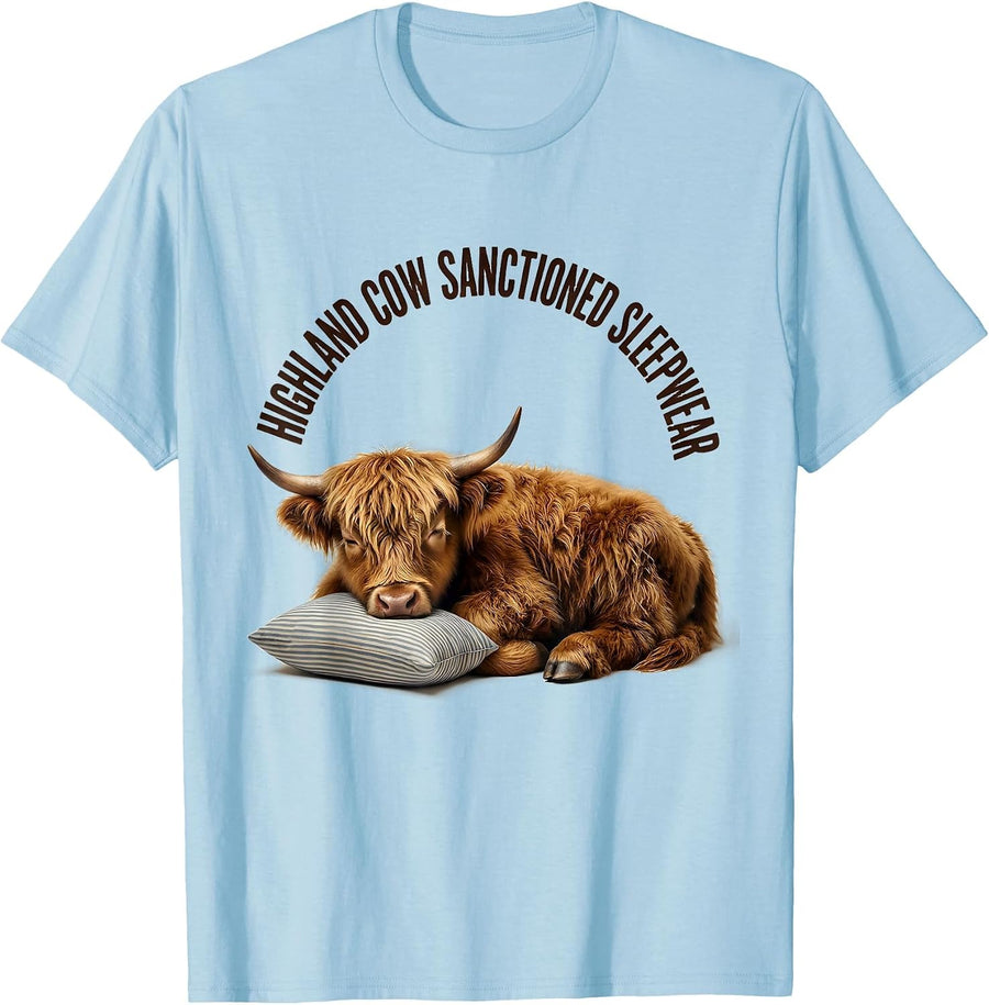 Men's Highland Cow Sanctioned Sleepwear Funny Farm Animal Lover T-Shirt - Baby Blue