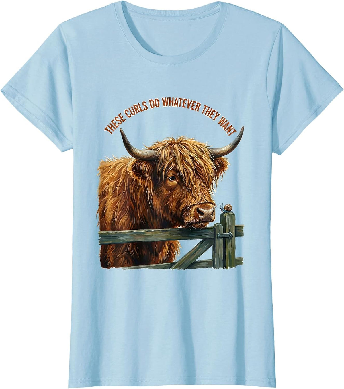 Women's These Curls Do Whatever They Want Cute Highland Cow Scottish T-Shirt - Baby Blue