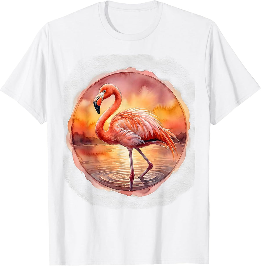 Men's Flamingo Standing on One Leg at Sunset T-Shirt - White