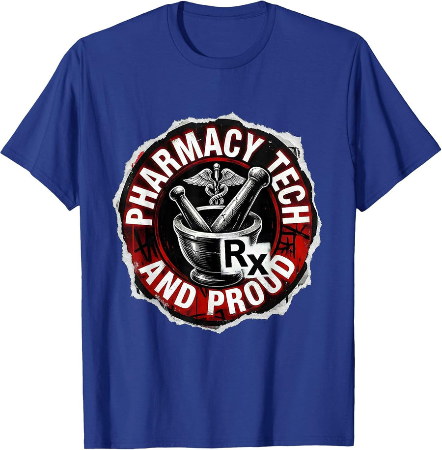 Pharmacy Tech and Proud Technician Design T-Shirt - Royal Blue