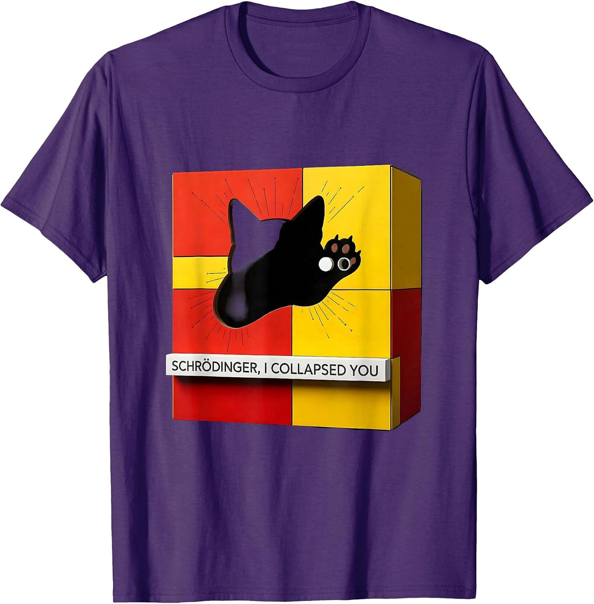Men's Schrödinger, I Collapsed You Funny Quantum Physics Cat Humor T-Shirt - Purple