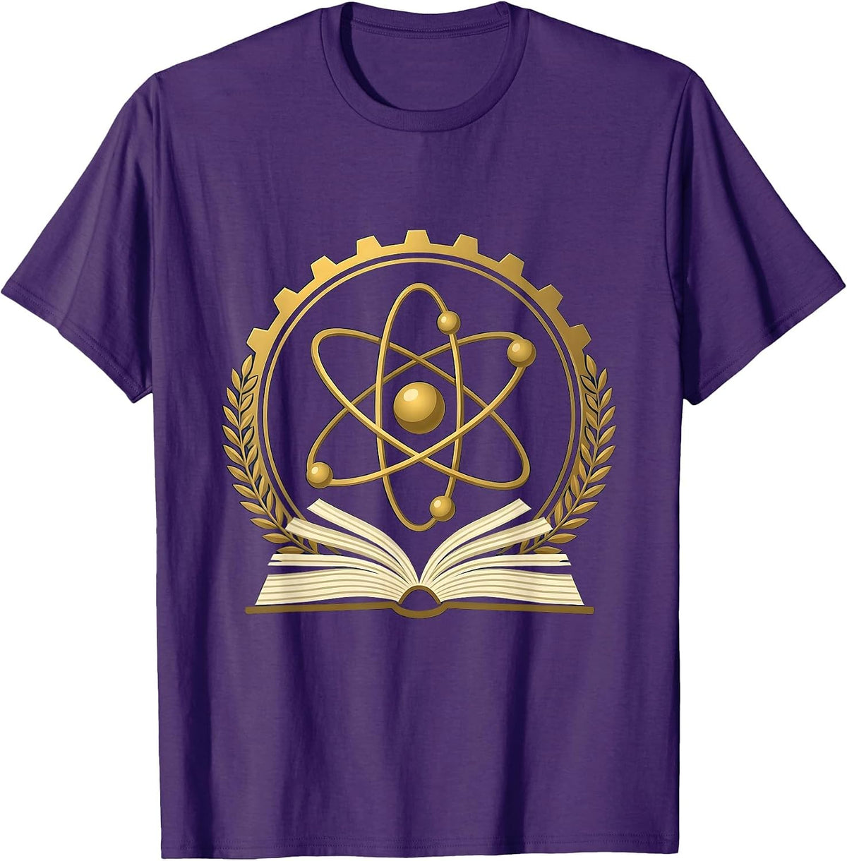 Men's Science Teacher Atom Model Over Textbook Graphic T-Shirt - Purple