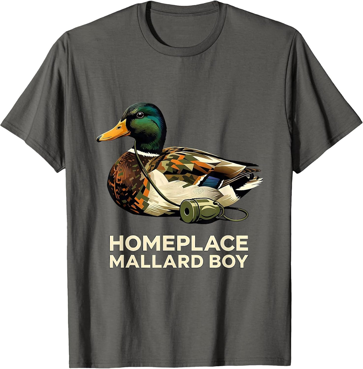 Men's Homeplace Mallard Boy Stencil Graphic Youth Camo Hunting T-Shirt - Asphalt Grey