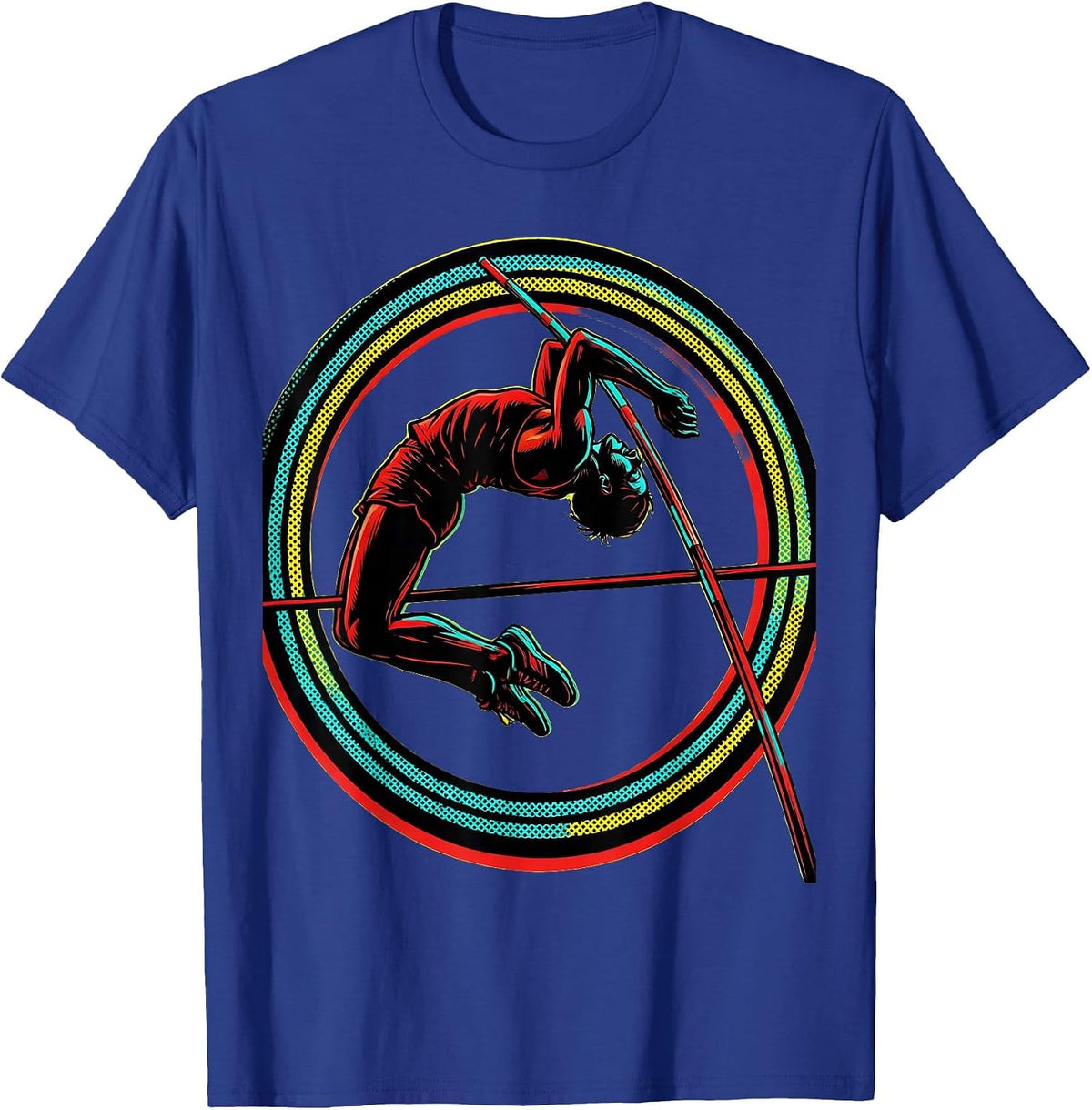 Pole Vaulter Arching Over Bar Graphic T-Shirt - Royal Blue