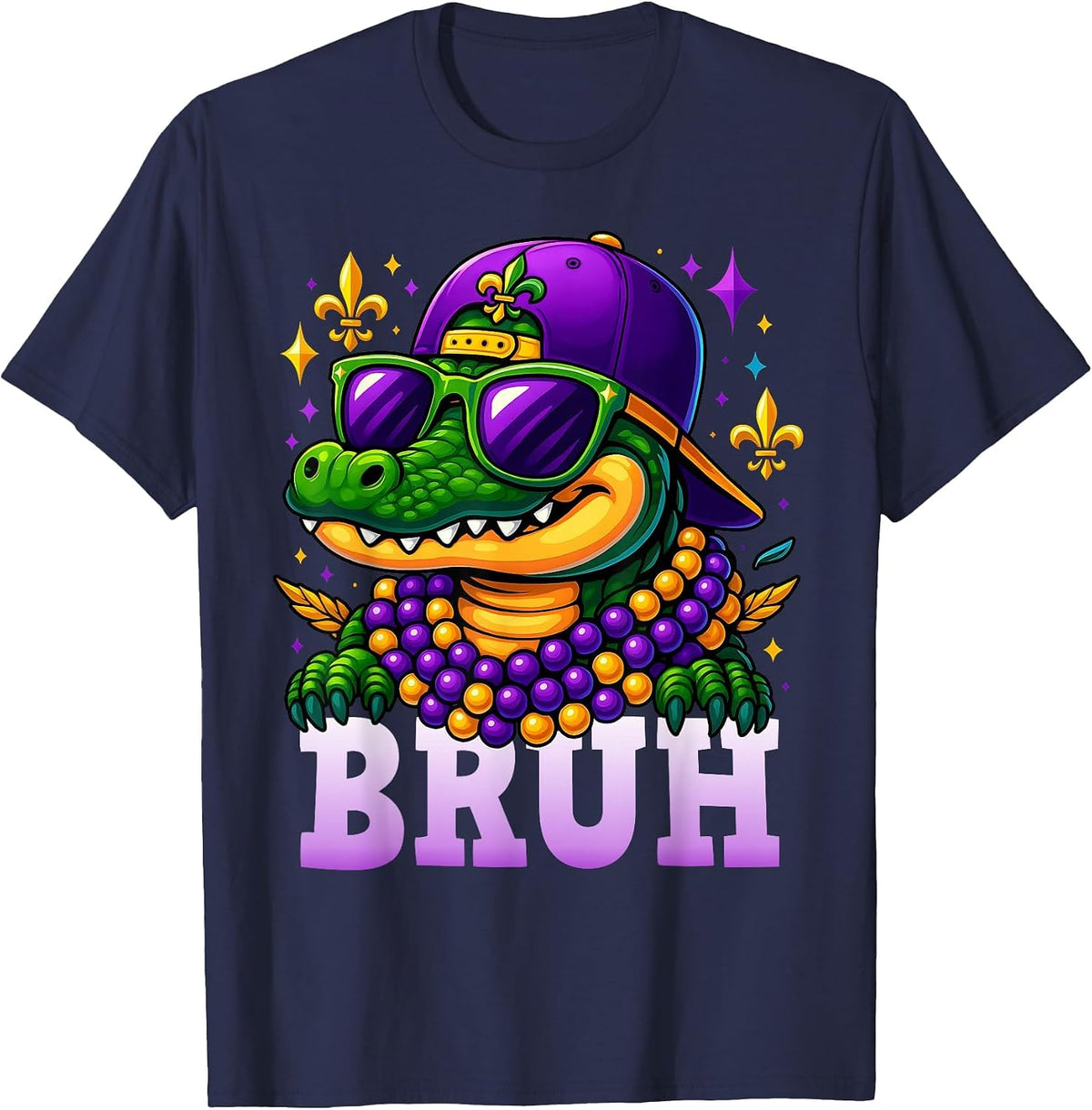 Mardi Gras Bruh Mardigator Alligator Costume Teens Boys Kids T-Shirt - Navy Blue